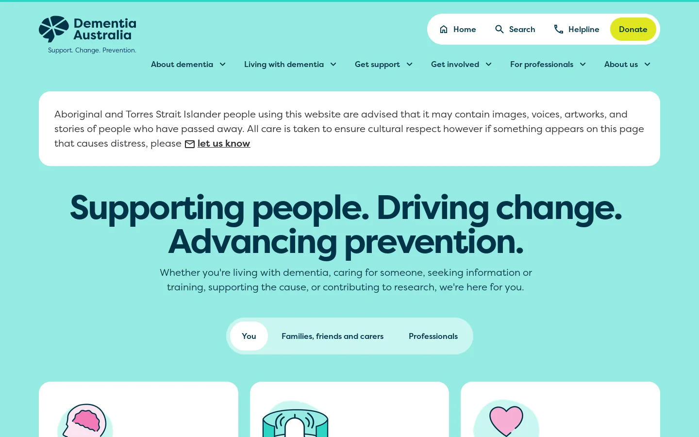 Dementia Australia Homepage screenshot