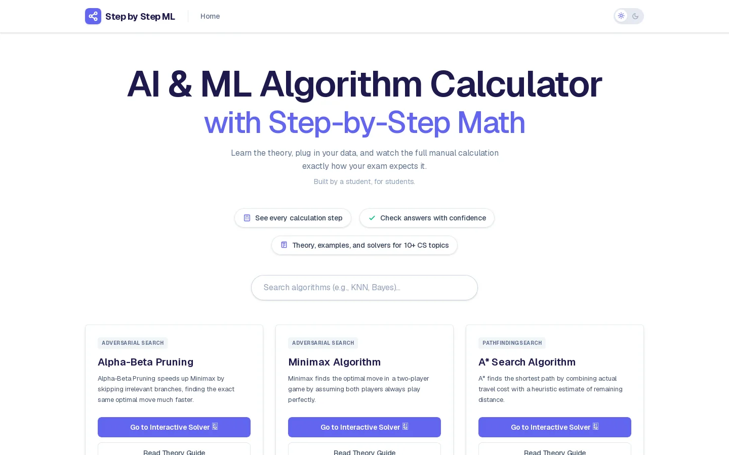 StepByStepML Homepage screenshot