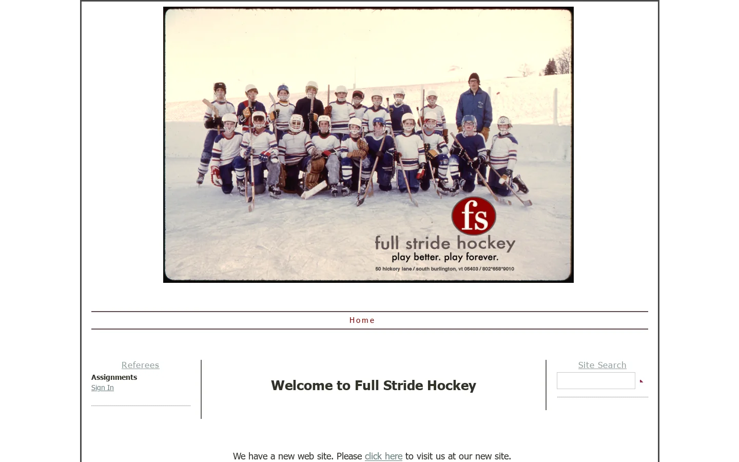 Full Stride Hockey Homepage screenshot