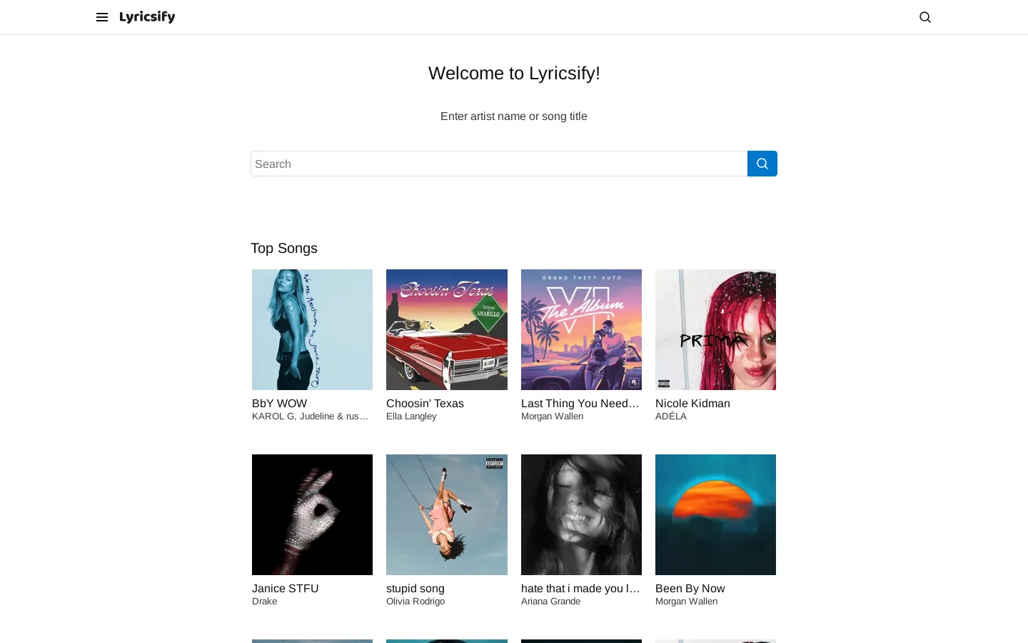 Lyricsify Homepage screenshot