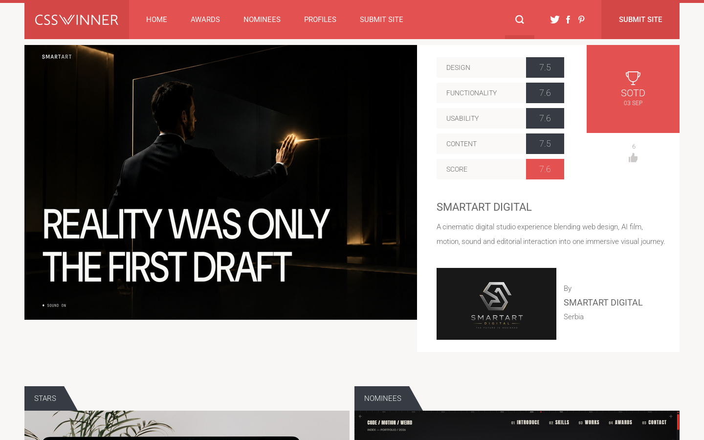 CSS Winner Homepage screenshot
