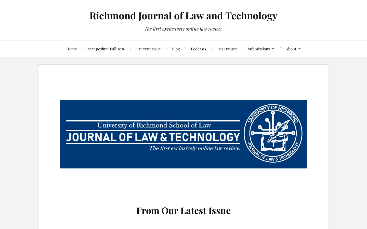 Richmond Journal of Law and Technology – The first exclusively online law review. Homepage screenshot