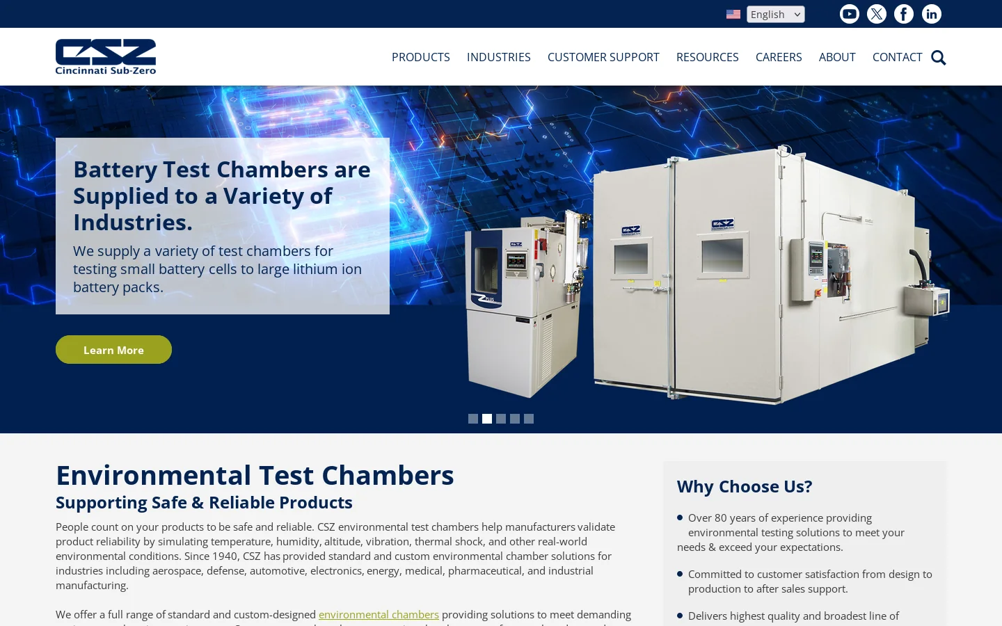CSZ Environmental Test Chambers Homepage screenshot