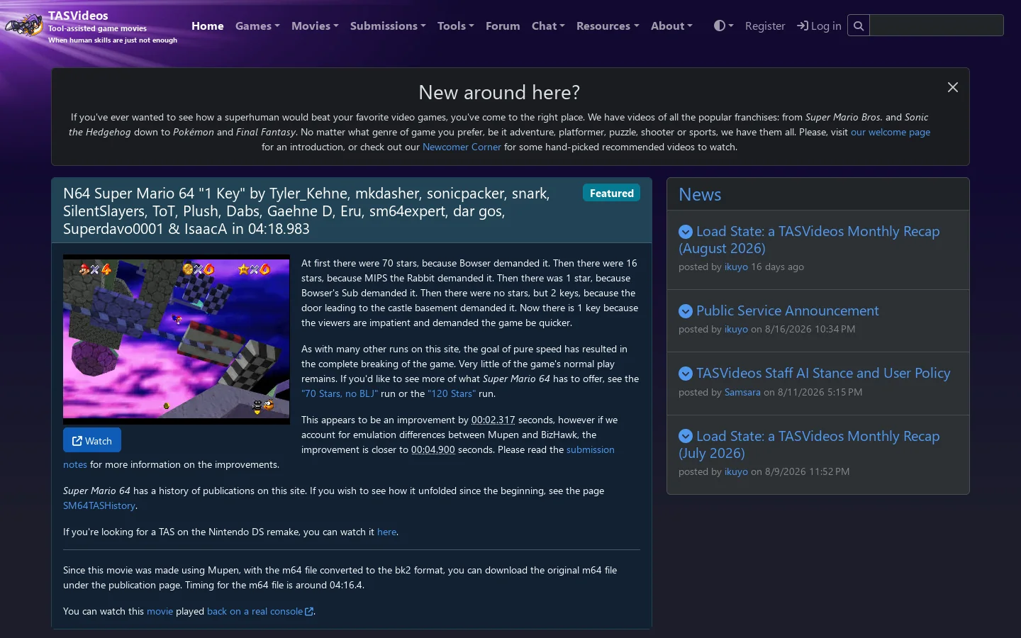 TASVideos Homepage screenshot