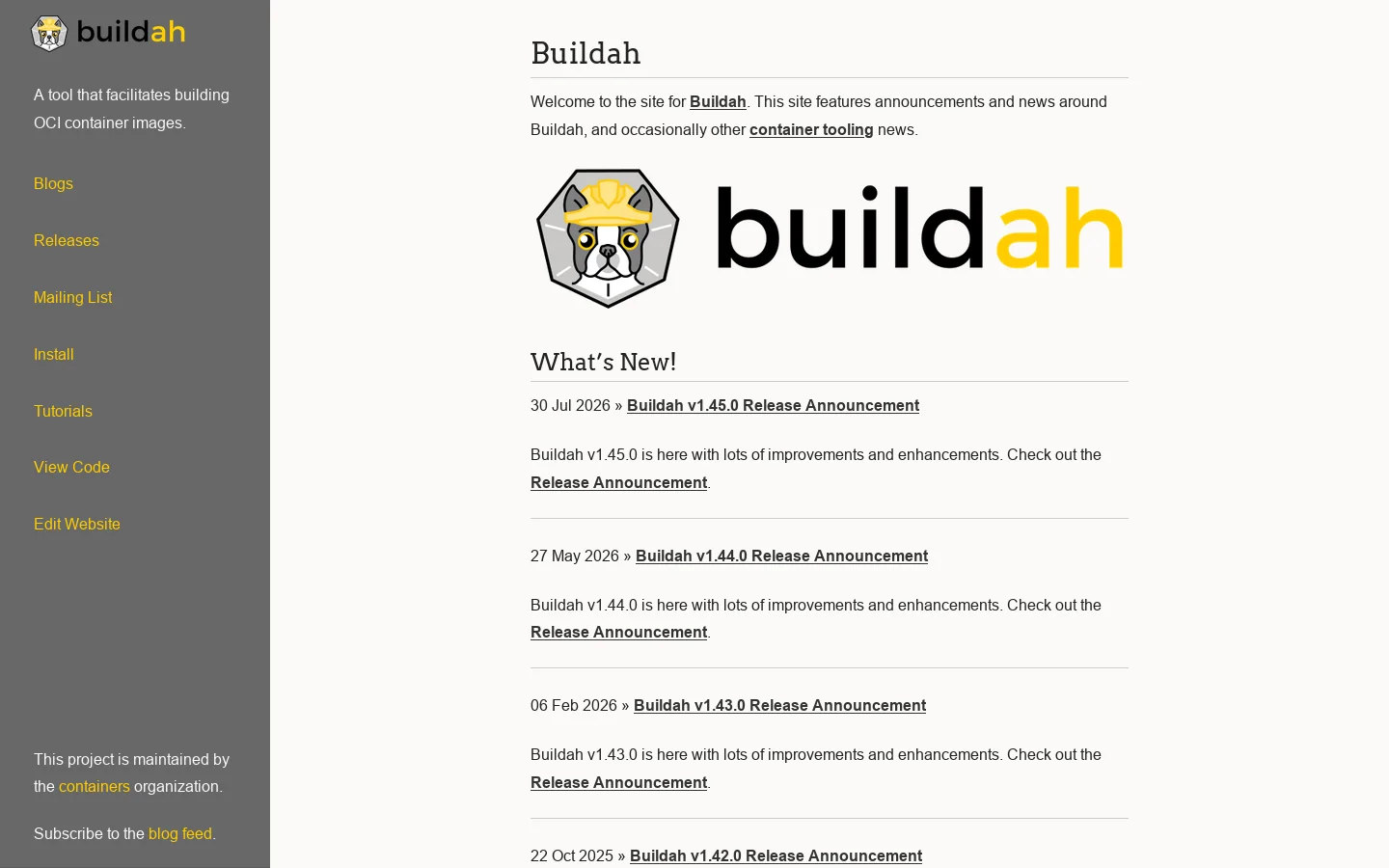 Buildah Homepage screenshot