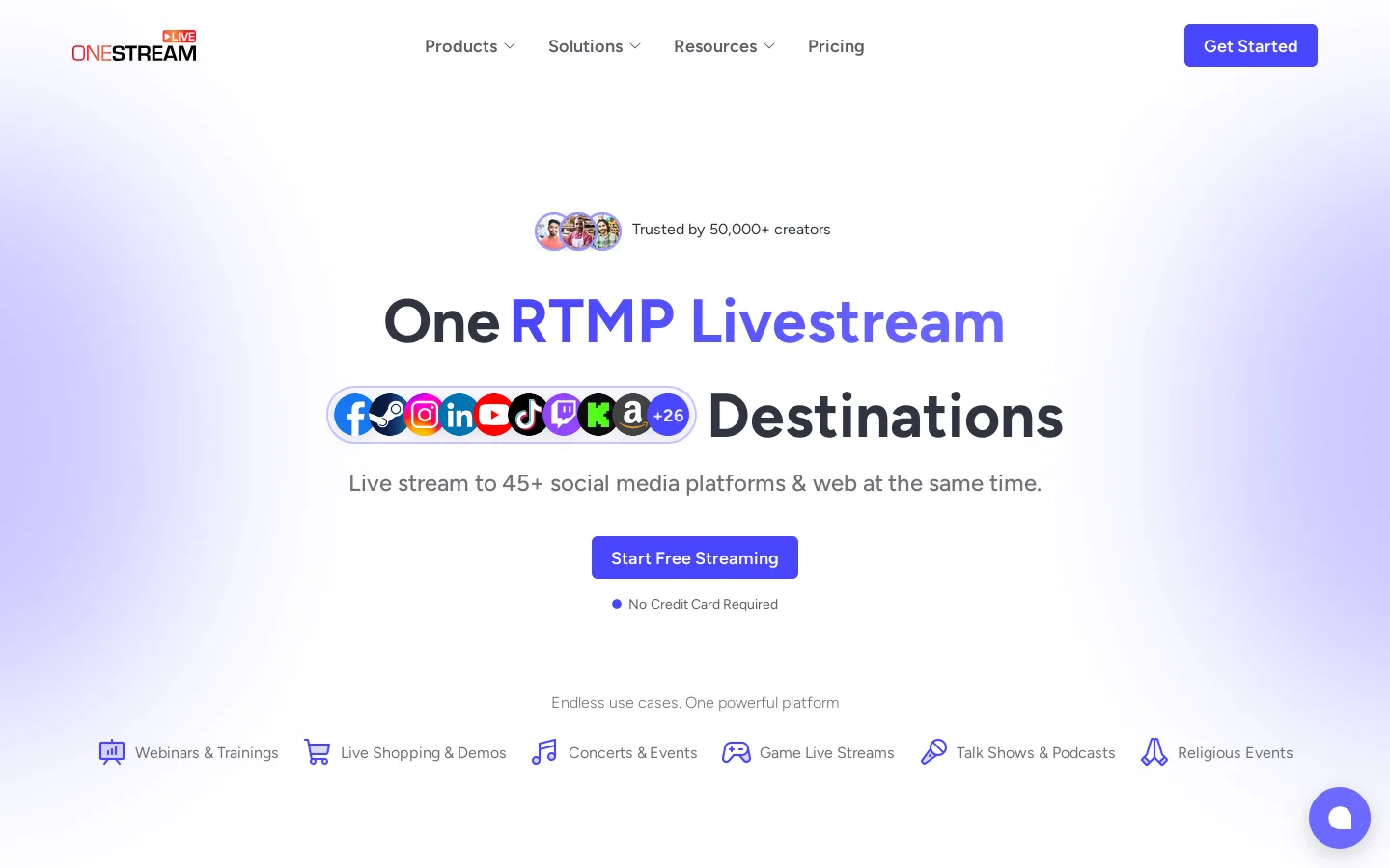 Best live streaming platform for streamers Homepage screenshot