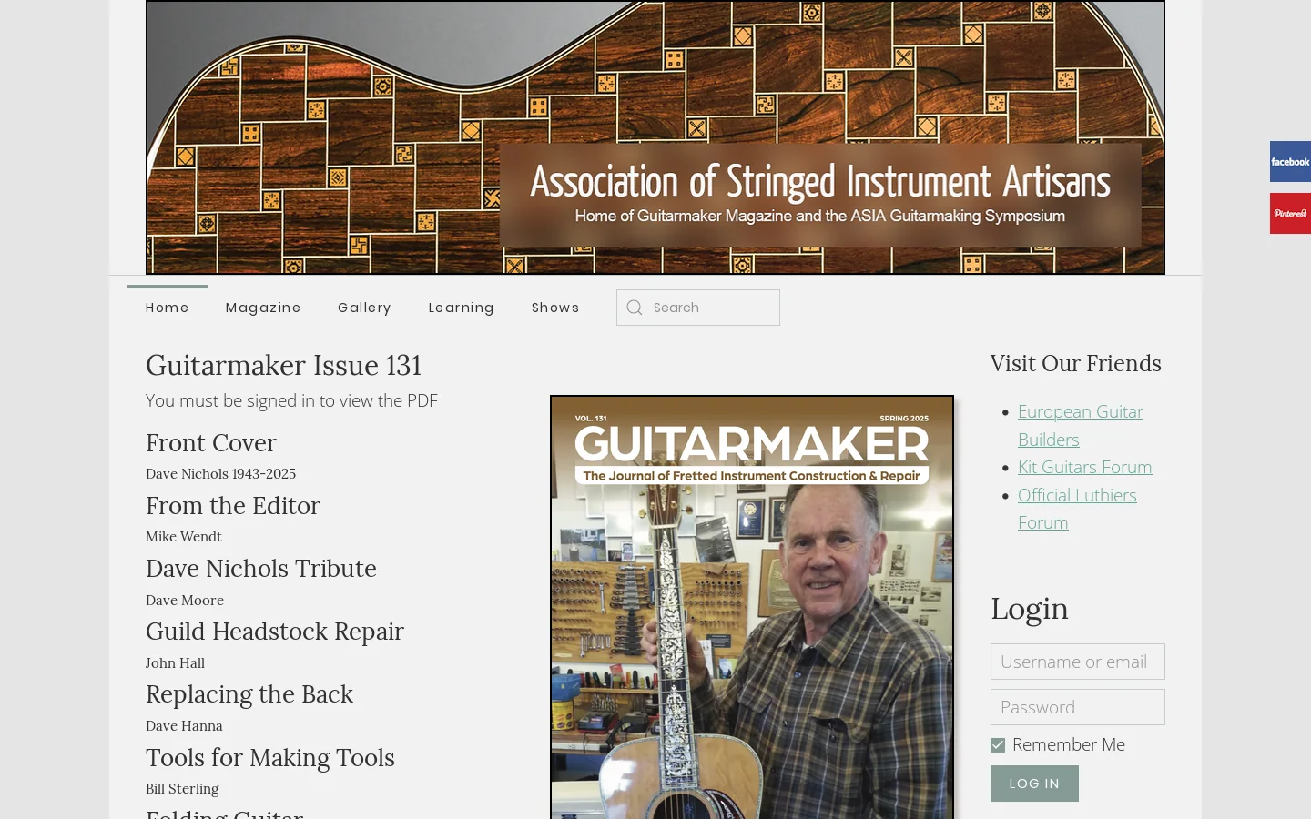 Association of Stringed Instrument Artisans Homepage screenshot