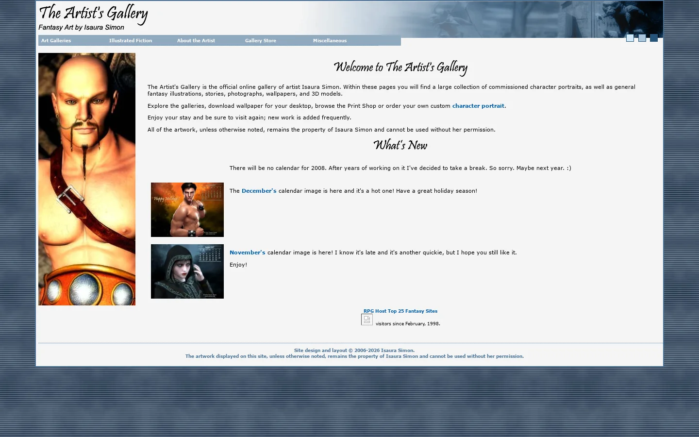 The Artist's Gallery Homepage screenshot