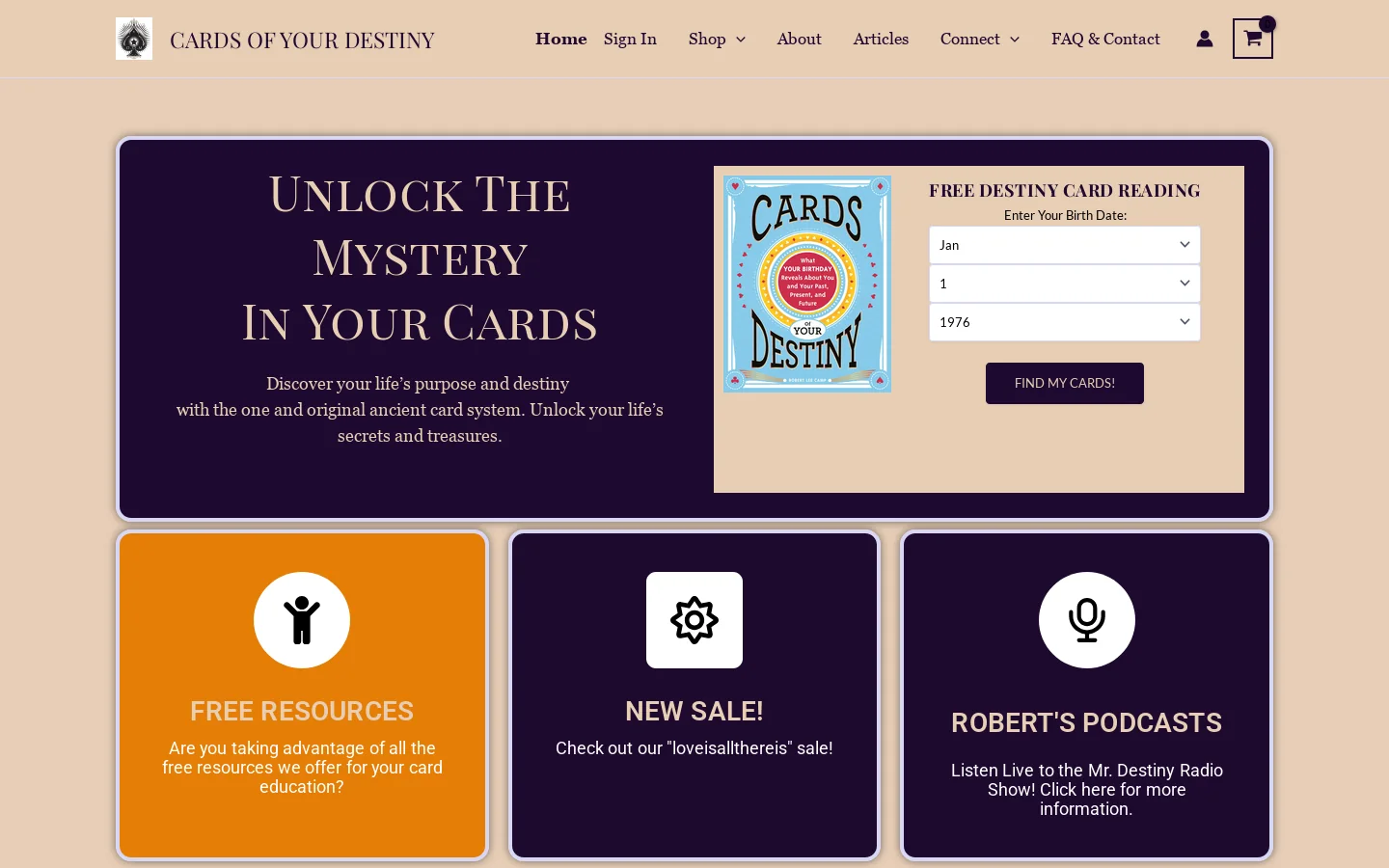 Cards of Your Destiny Homepage screenshot