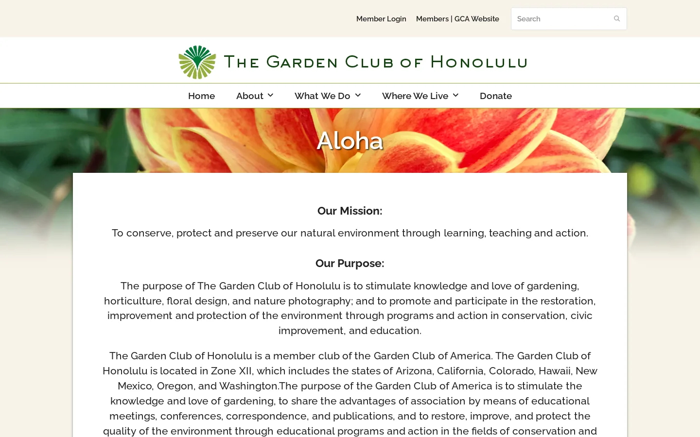 Garden Club of Honolulu – Grow a more beautiful and sustainable world Homepage screenshot