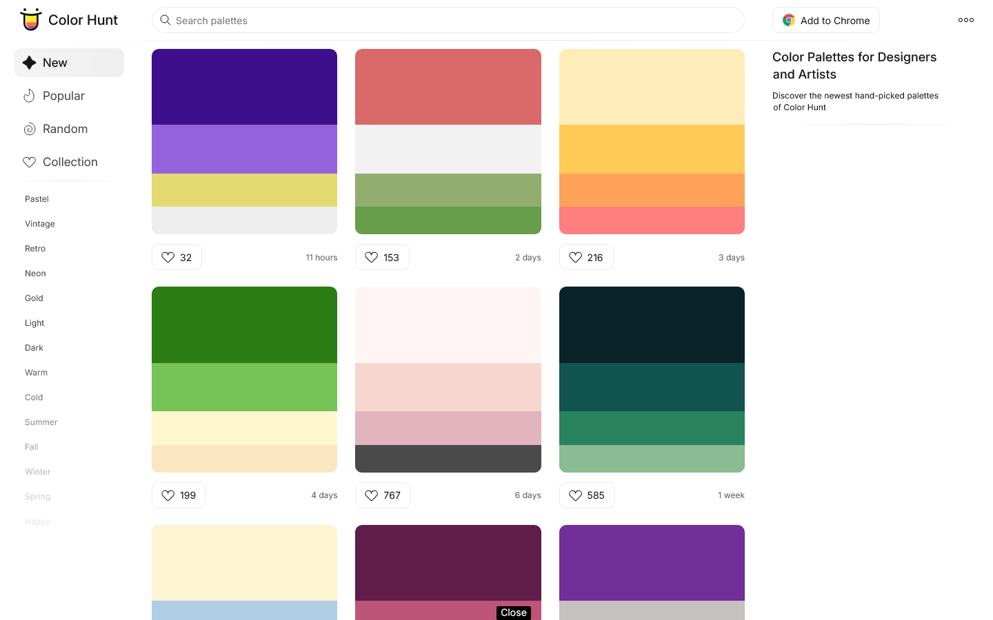 Color Hunt Homepage screenshot