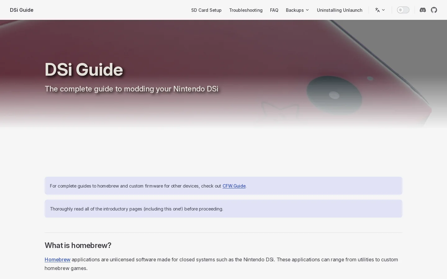 DSi Guide Homepage screenshot