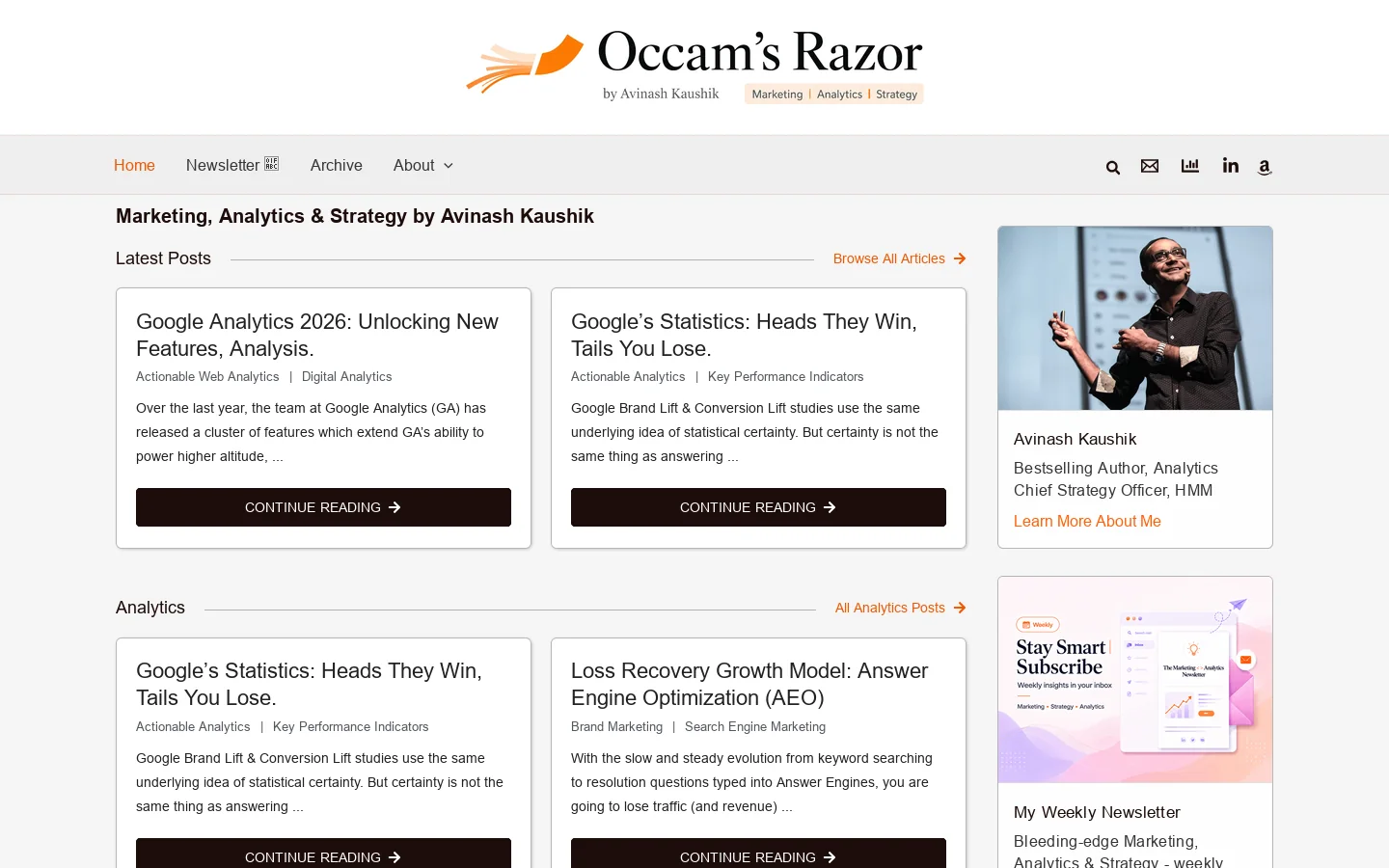 Avinash Kaushik | Marketing, Analytics & Strategy Homepage screenshot