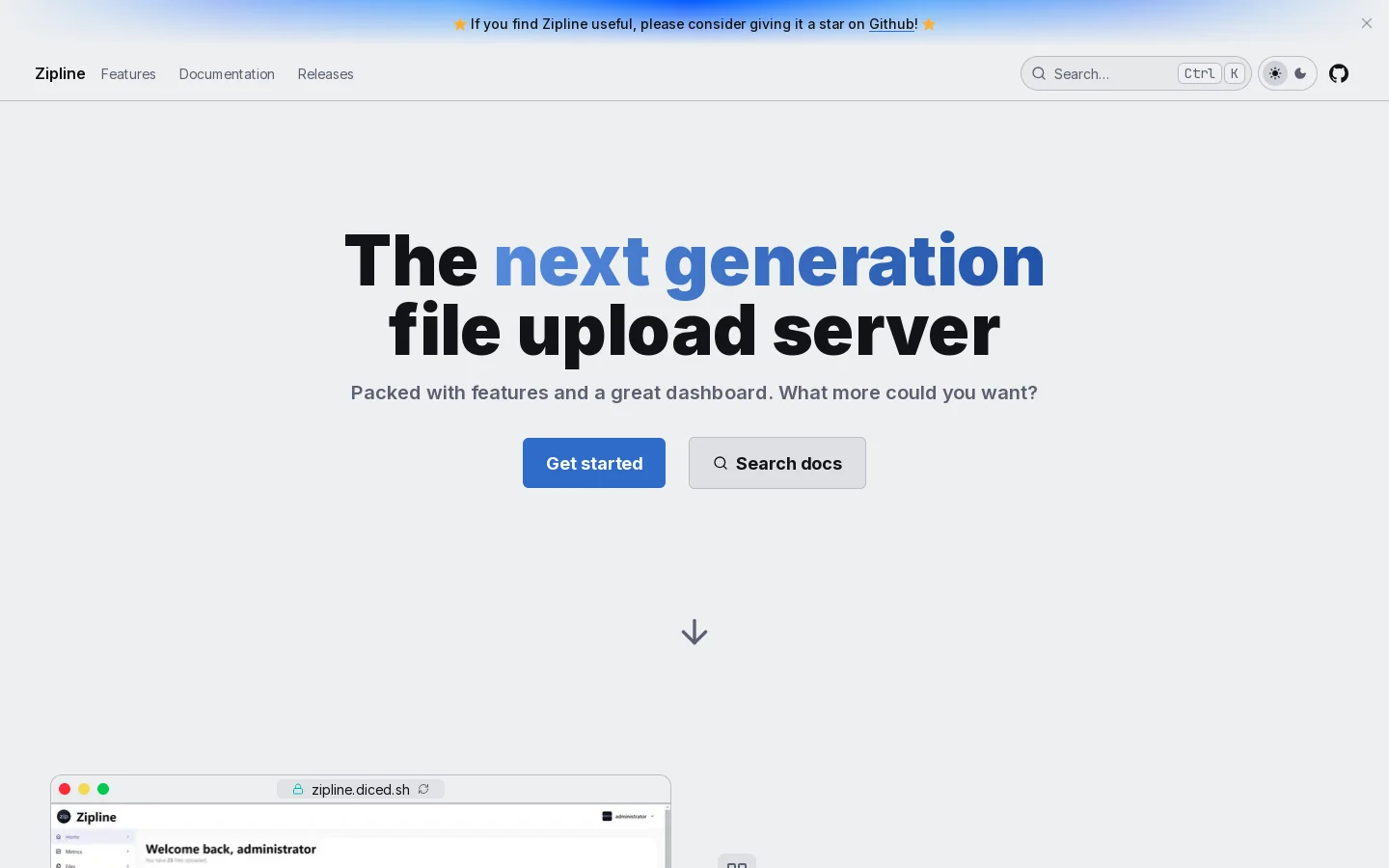 Zipline Homepage screenshot
