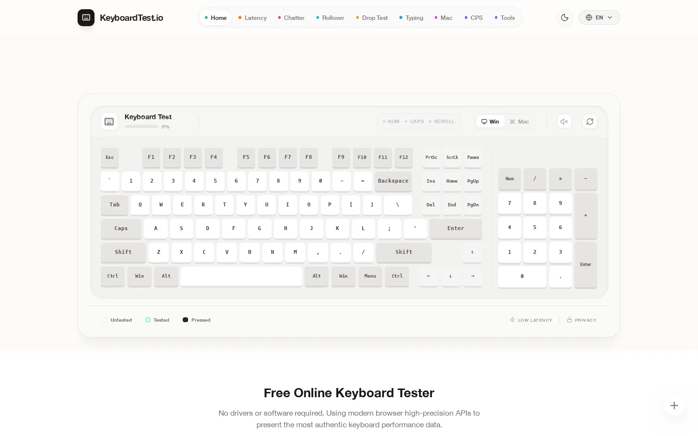 Keyboard Tester Homepage screenshot