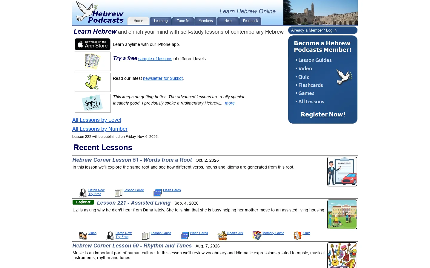 Learn to Speak Hebrew Homepage screenshot