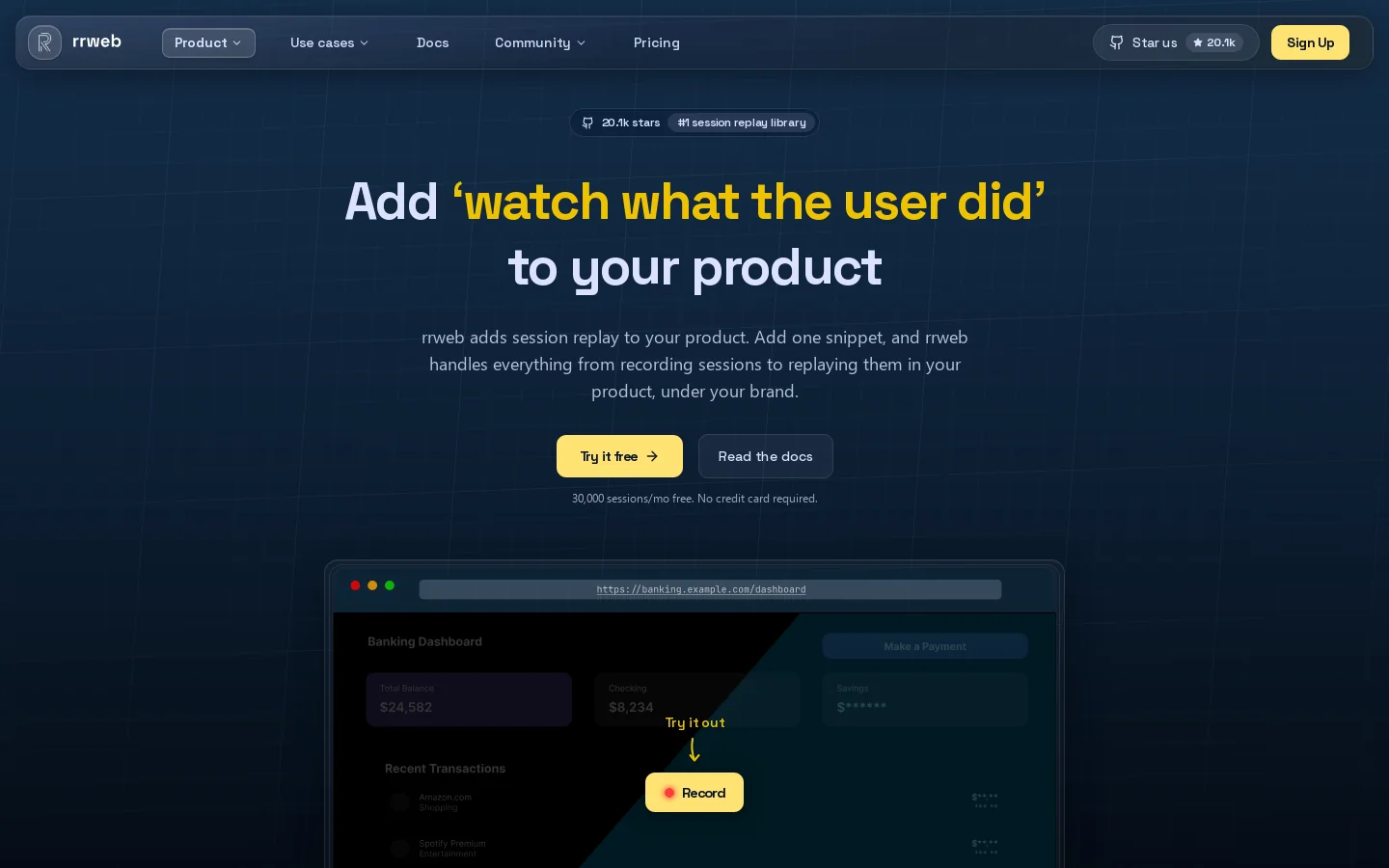 rrweb Homepage screenshot