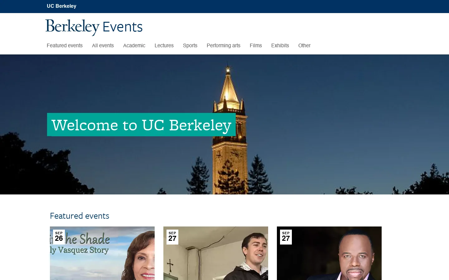 Events at UC Berkeley Homepage screenshot