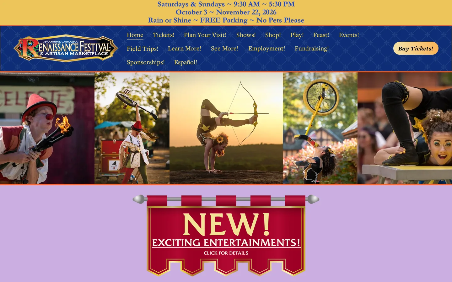 Carolina Renaissance Festival Homepage screenshot