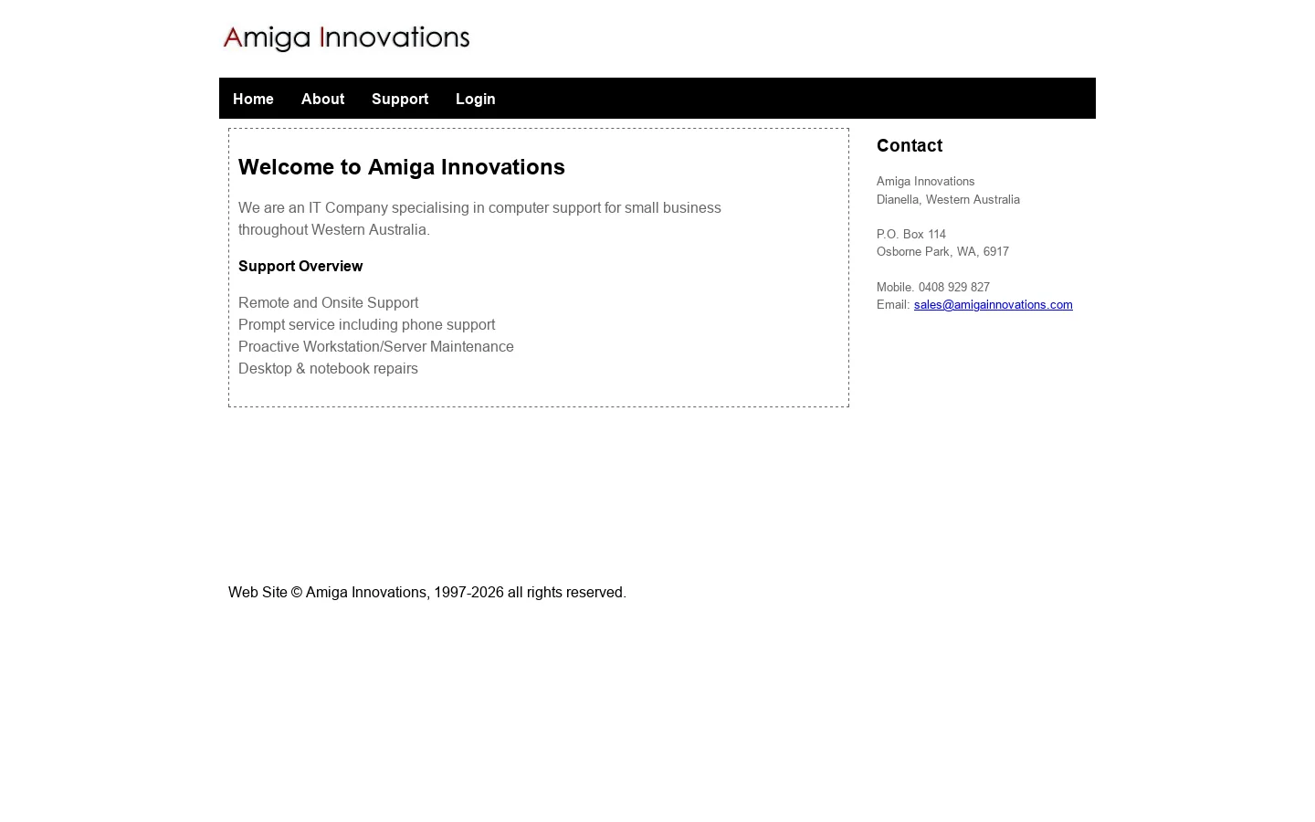 Amiga Innovations Website Homepage screenshot