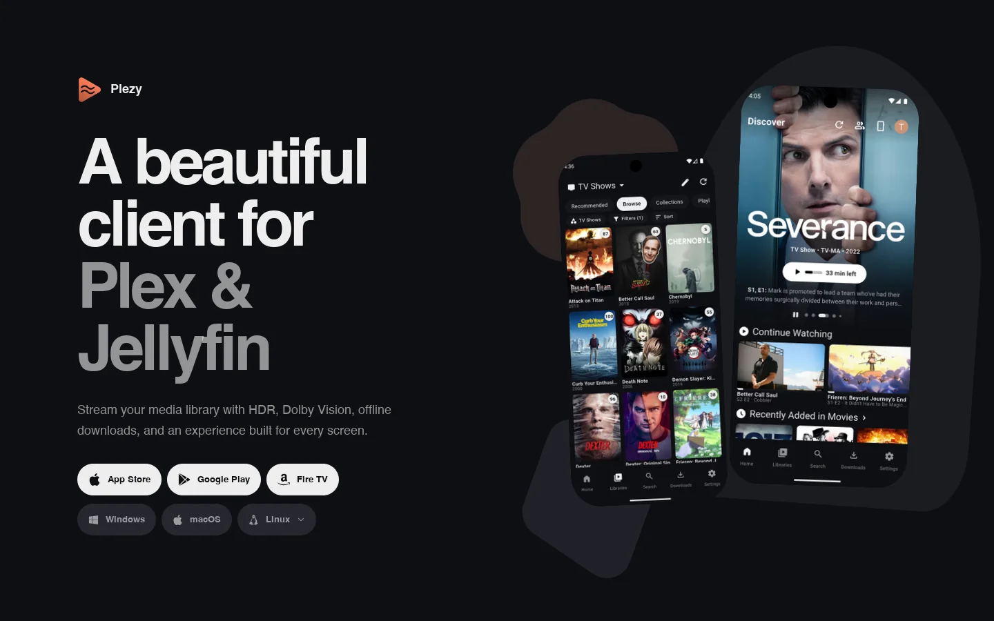 Plezy Homepage screenshot