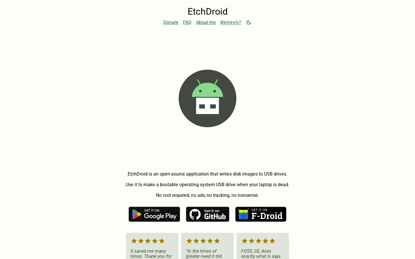 EtchDroid Homepage screenshot