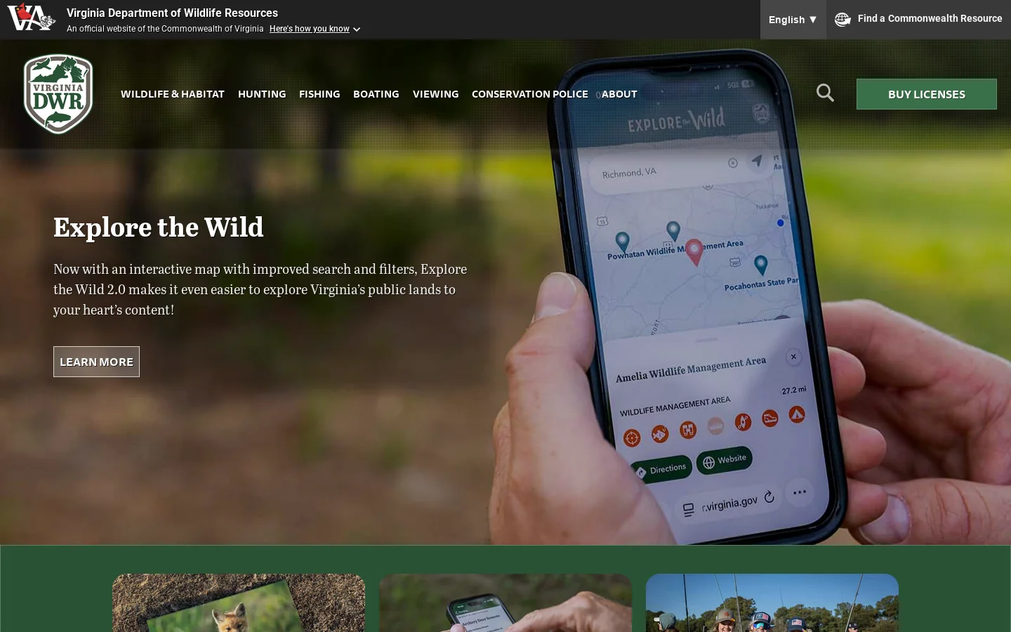 Virginia Department of Wildlife Resources (DWR) Homepage screenshot