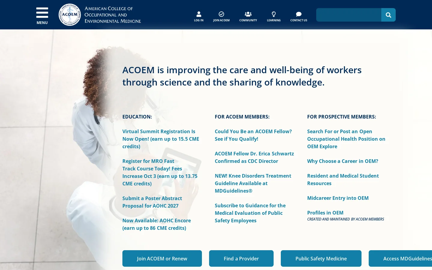 ACOEM Homepage screenshot