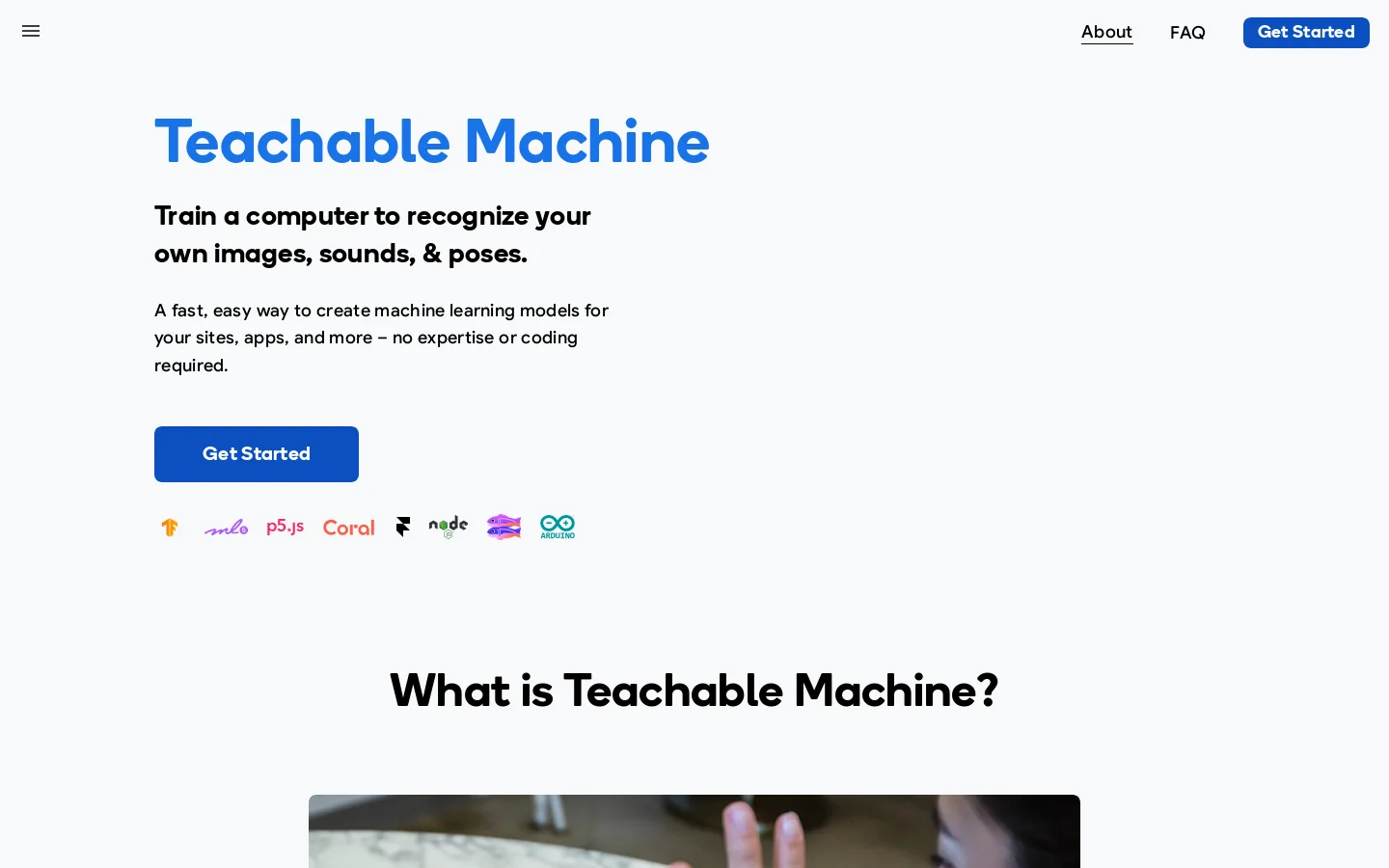 Teachable Machine Homepage screenshot
