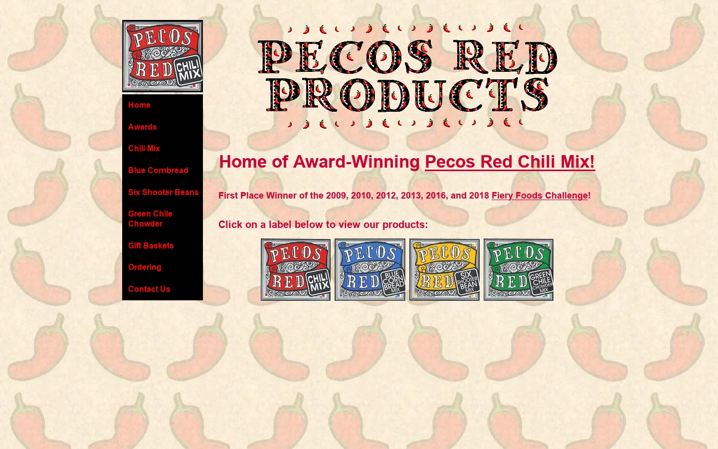 Pecos Red Products Homepage screenshot