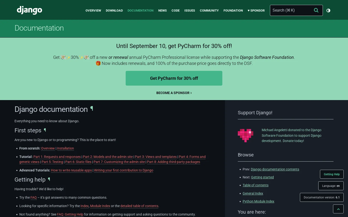 Django documentation | Django documentation | Django Homepage screenshot