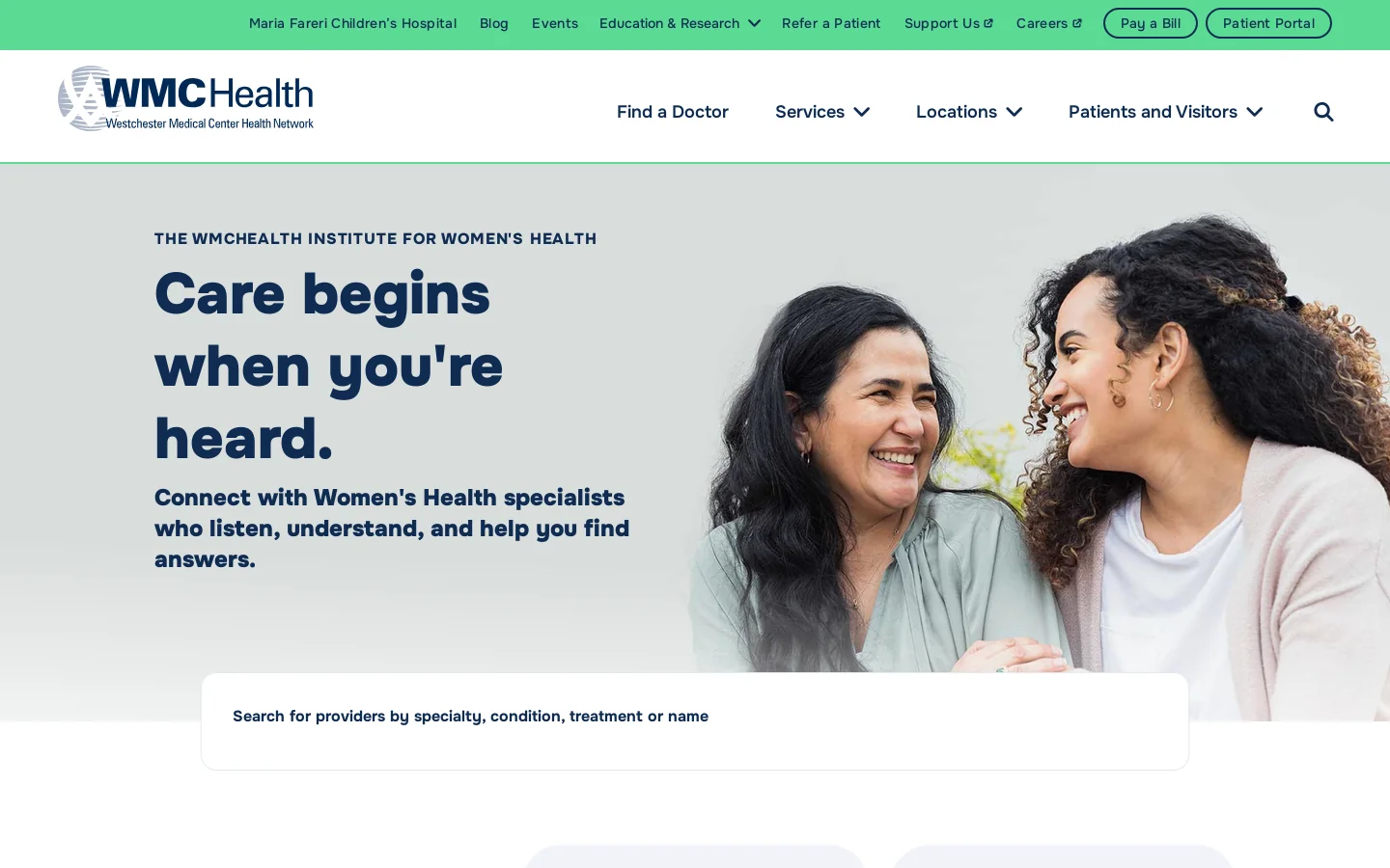 Westchester Medical Center Health Network Homepage screenshot
