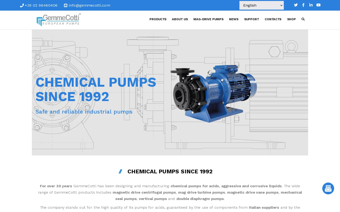 Chemical Pumps for acids and corrosive liquids GemmeCotti Homepage screenshot