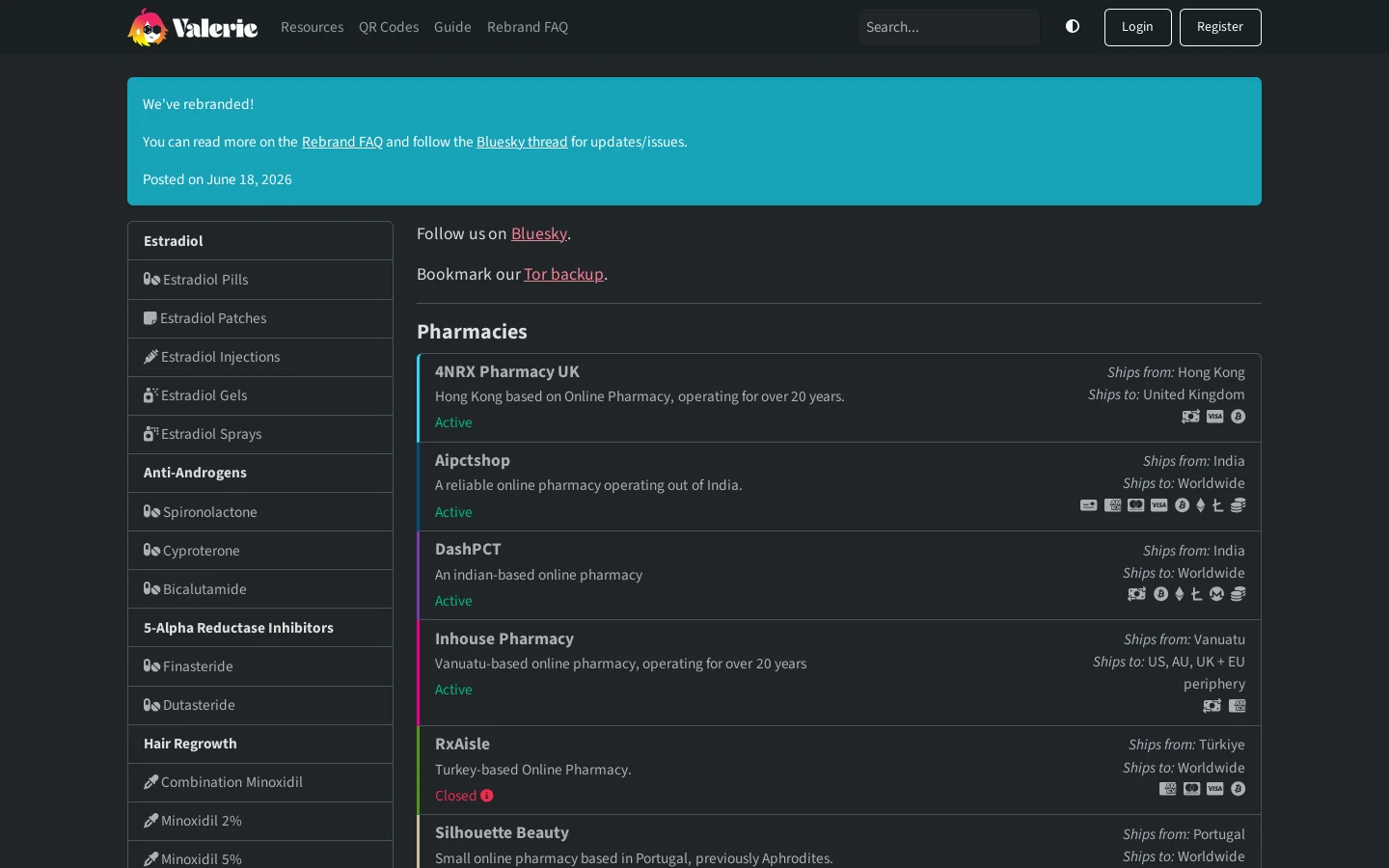 Valerie Homepage screenshot