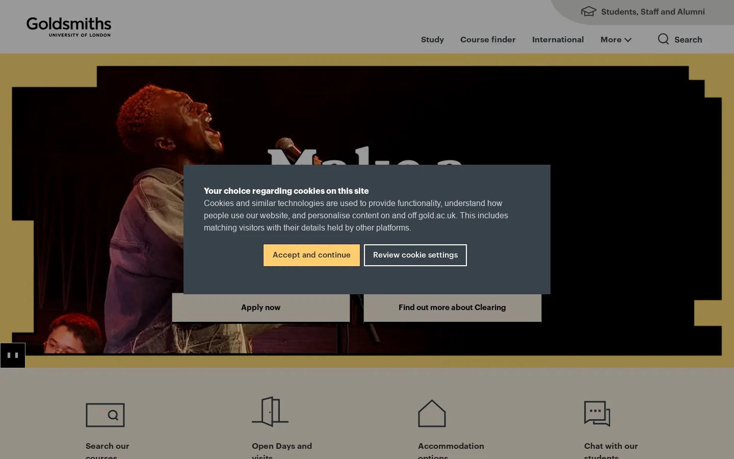 Goldsmiths, University of London Homepage screenshot