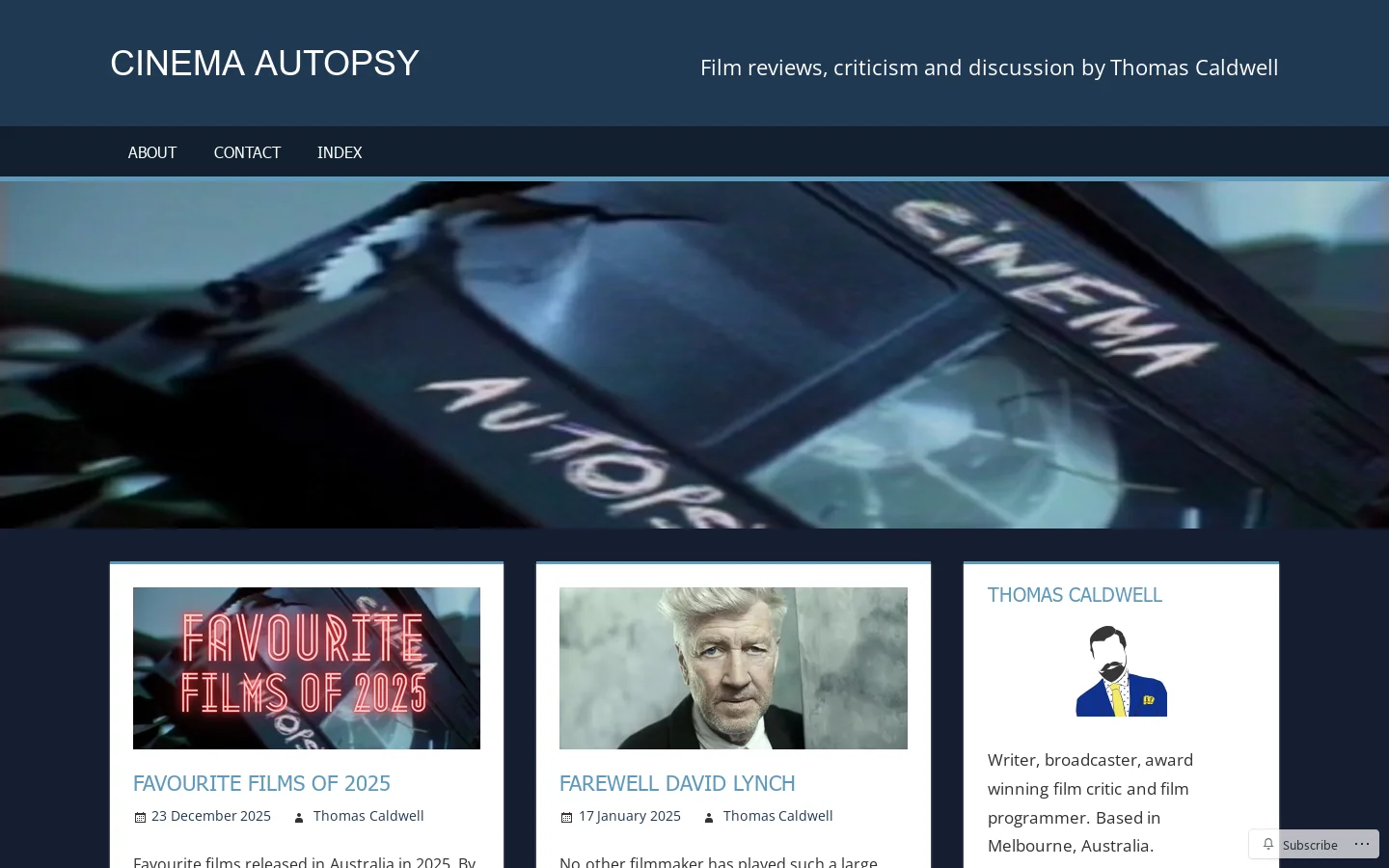 CINEMA AUTOPSY – Film reviews, criticism and discussion by Thomas Caldwell Homepage screenshot