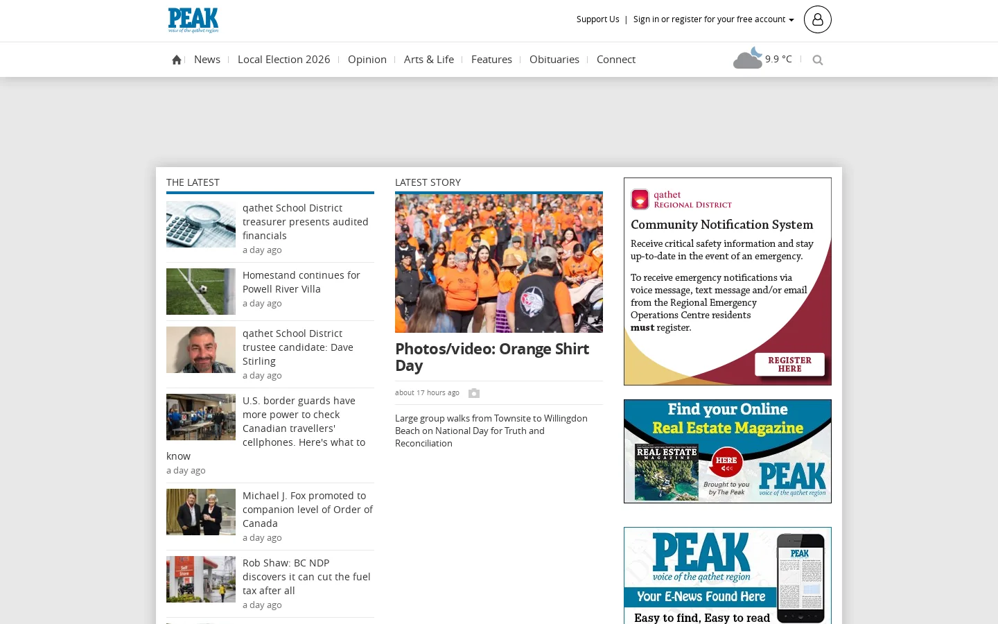 Powell River Local News - Powell River Peak Homepage screenshot