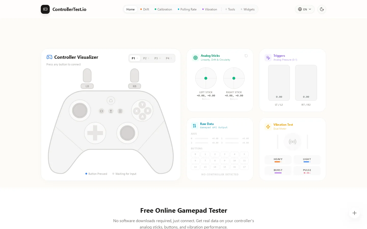 Gamepad Tester & Controller Test - Check Joystick Online Homepage screenshot