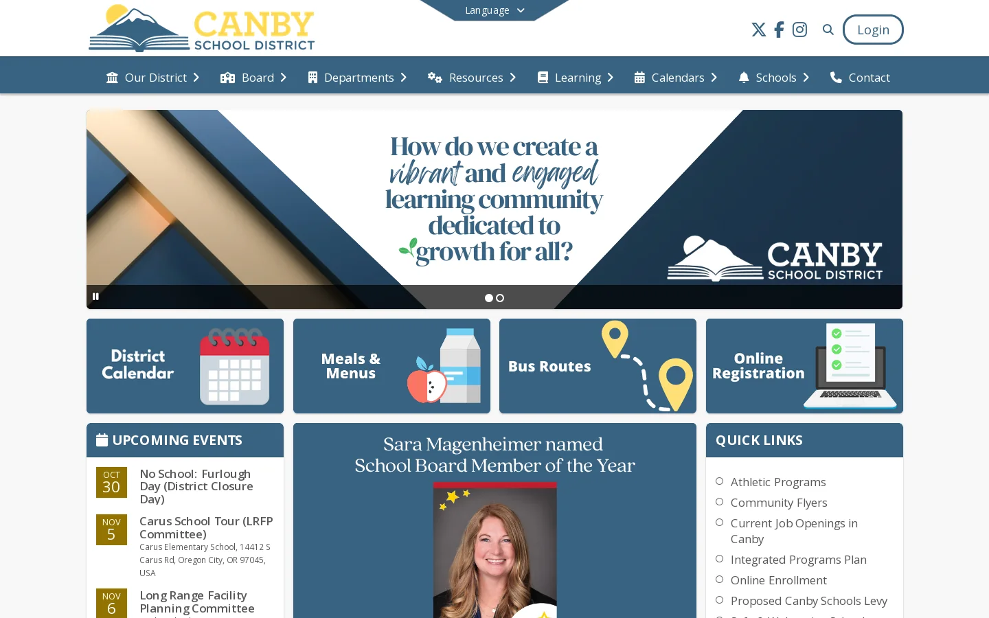 Canby School District Homepage screenshot