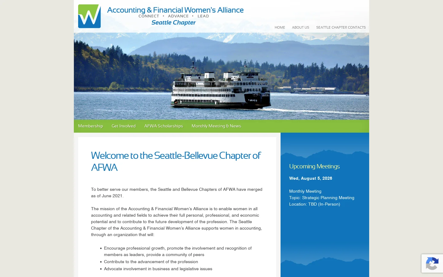AFWA Seattle | Accounting & Financial Women's Alliance, Seattle Chapter #9 Homepage screenshot