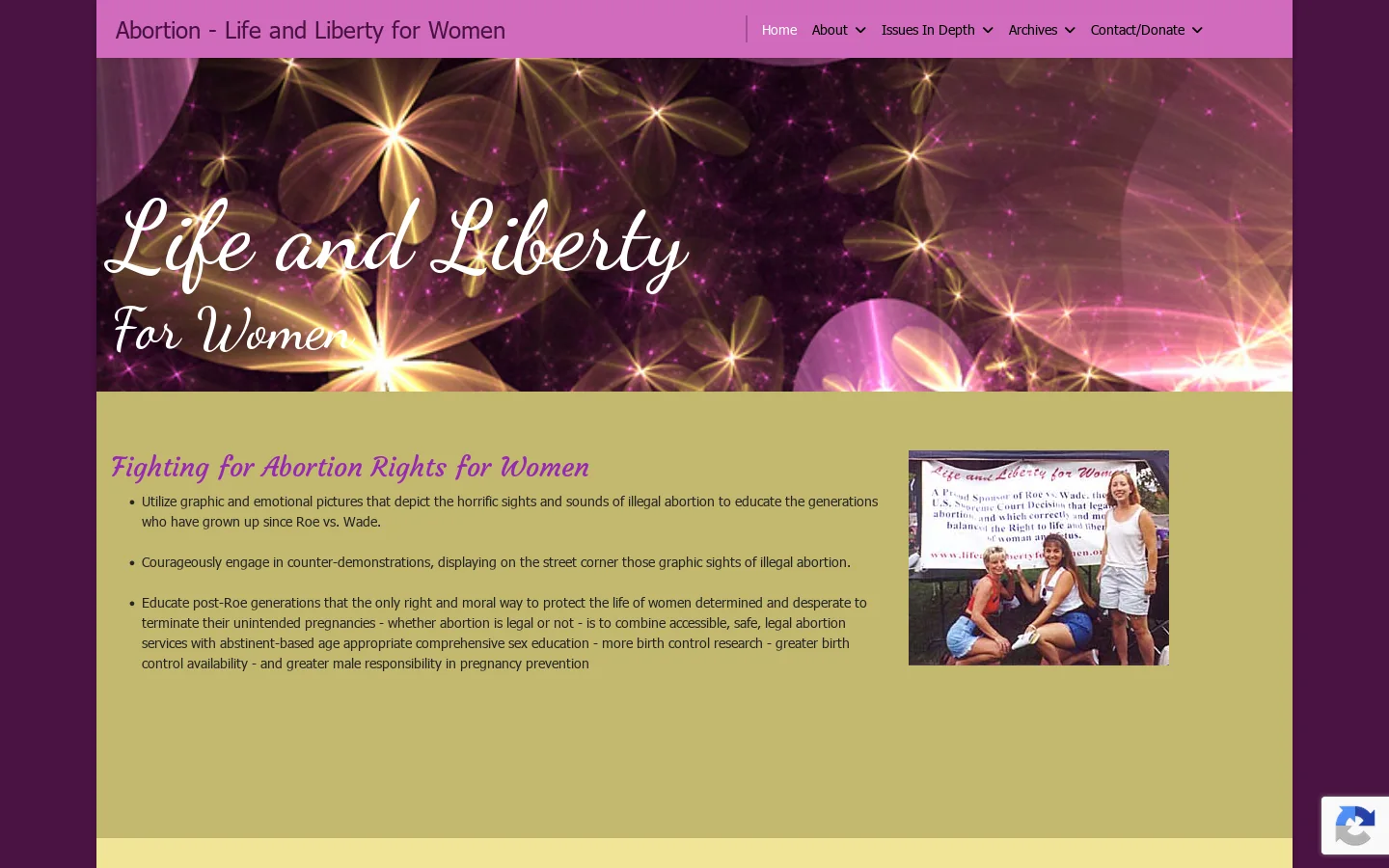 Life and Liberty for Women Homepage screenshot