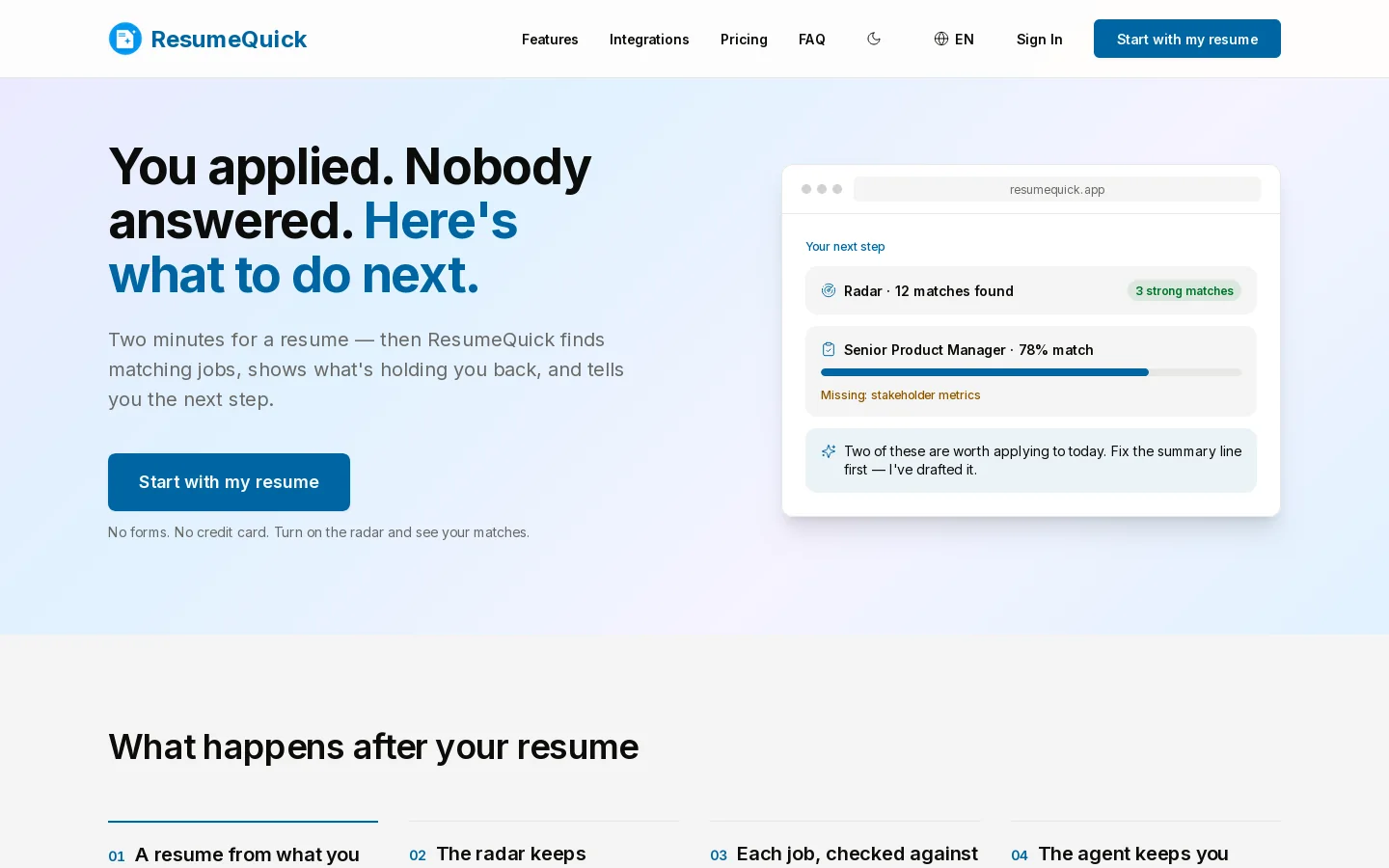 ResumeQuick Homepage screenshot