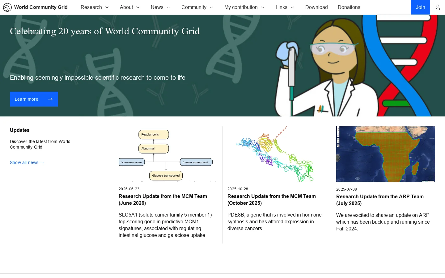 World Community Grid Homepage screenshot
