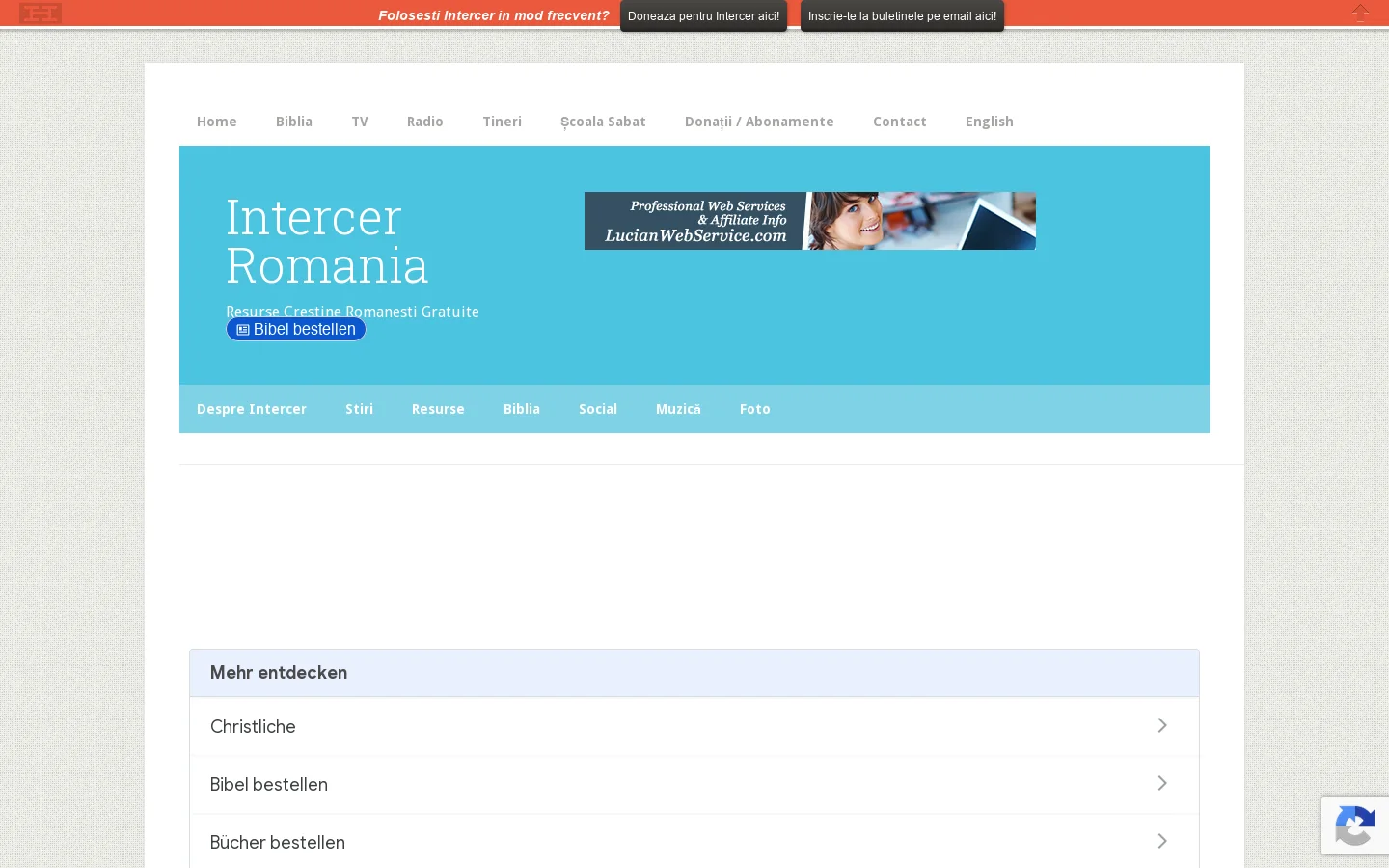 Intercer Romania Homepage screenshot