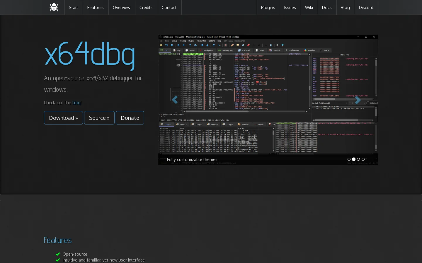x64dbg Homepage screenshot