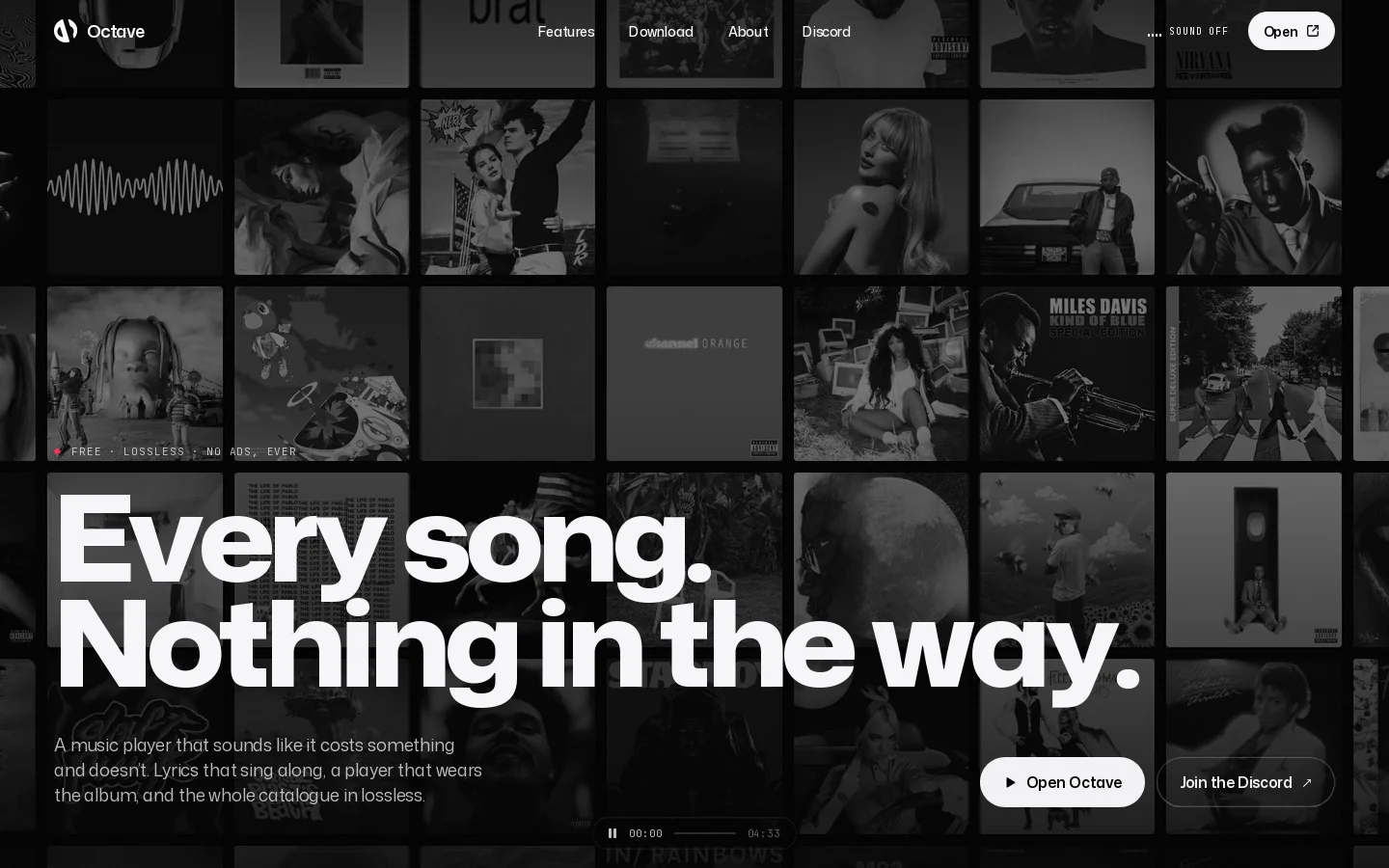 Octave — Premium music, always free Homepage screenshot