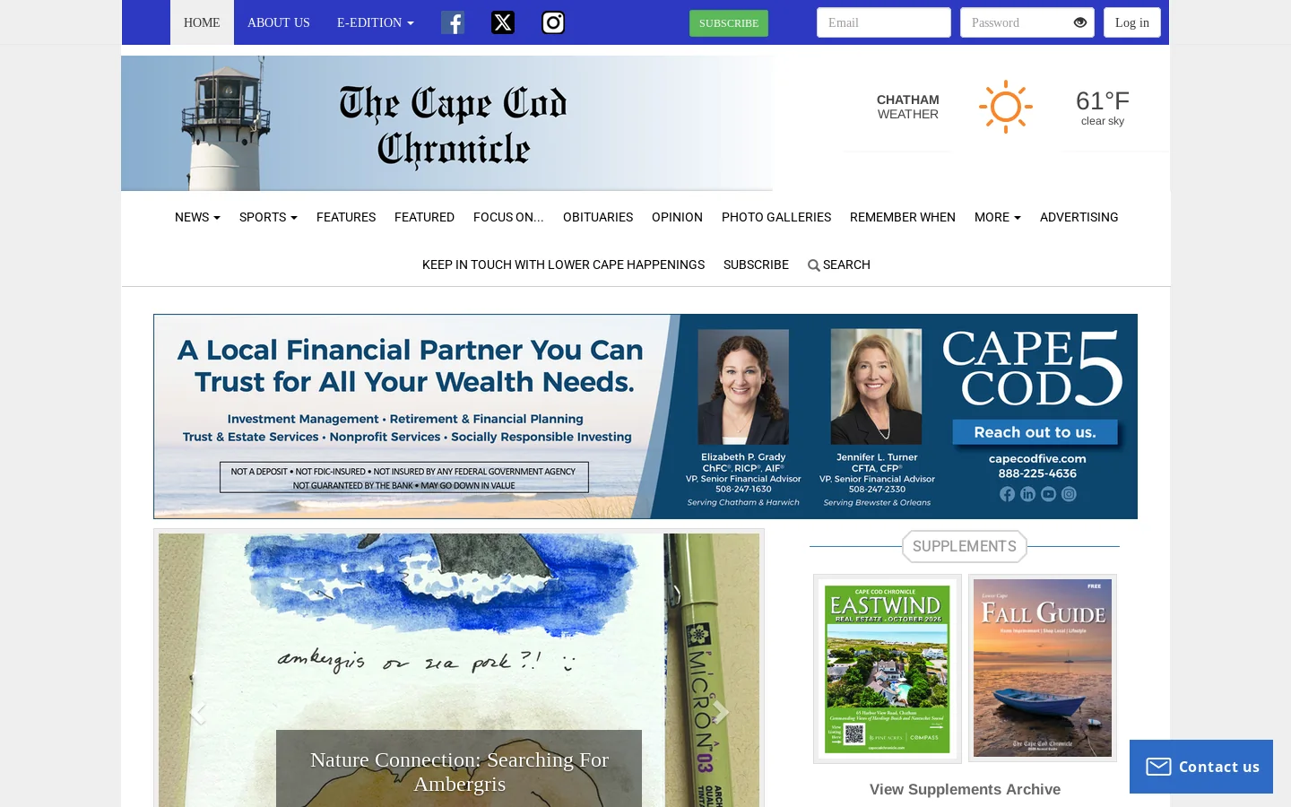 Cape Cod Chronicle Homepage screenshot