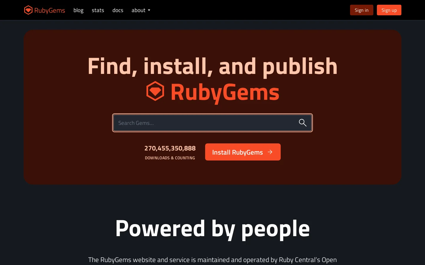 RubyGems.org Homepage screenshot