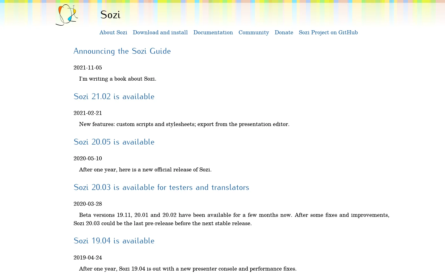 Sozi Homepage screenshot