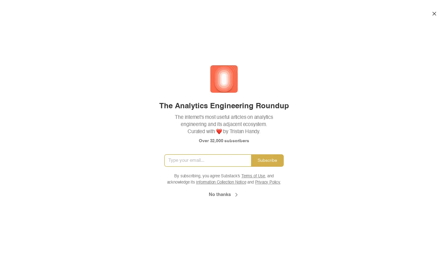 The Analytics Engineering Roundup | Tristan Handy | Substack Homepage screenshot